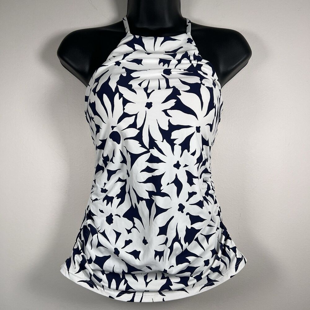 Anne Cole Tropical Blue And White High Neck Tankini Top Swim Separates S